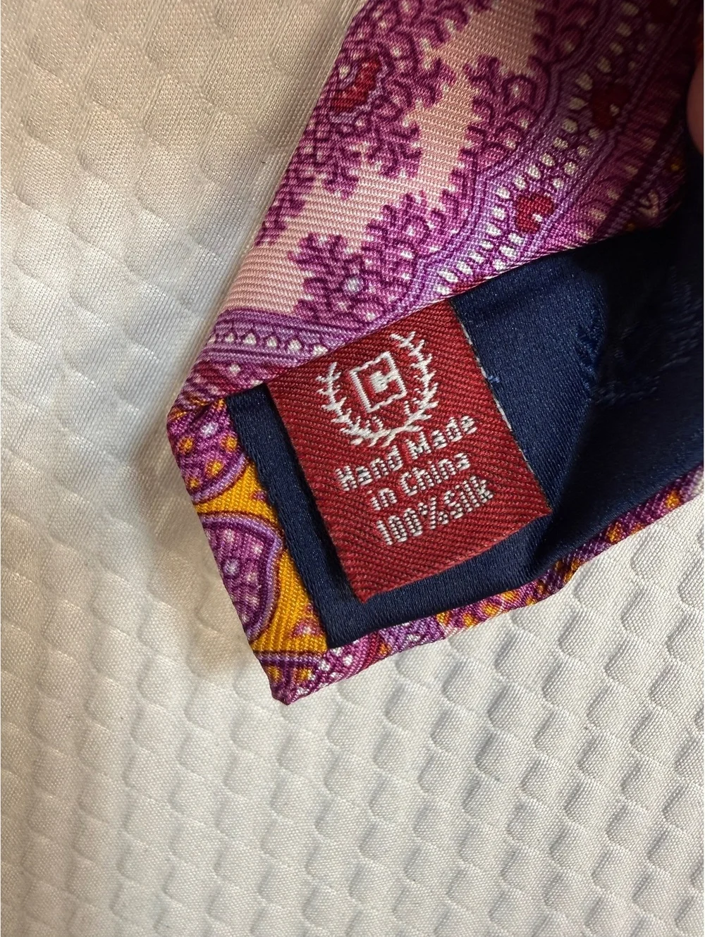 Chaps Men’s 100% Silk Necktie Purple Pink Orange Paisley Hand Made Tie